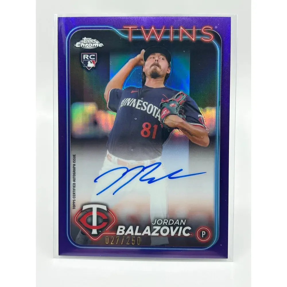 2024 Topps Chrome Update Jordan Balazovic Rookie Purple Auto 27/250 SP Twins RC - Picture 1 of 2